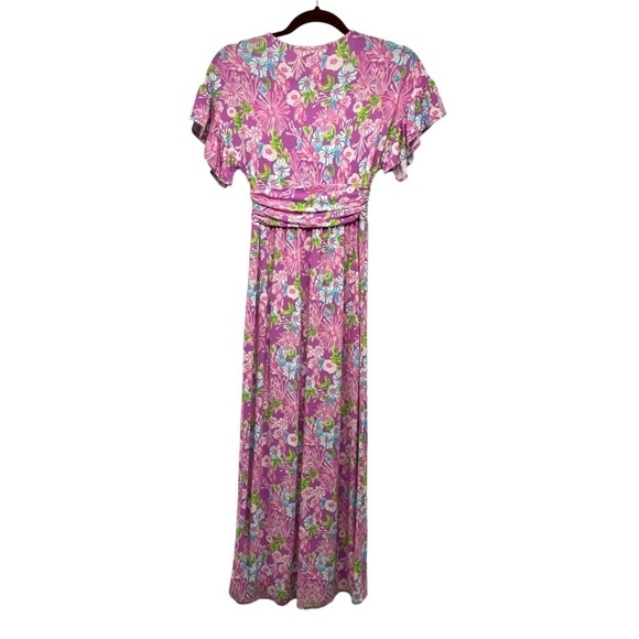 Lilly Pulitzer Anchorage Floral Faux Wrap Flutter Sleeve Midi Dress Women’s XS - Picture 9 of 13